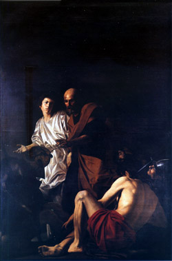 Liberation of Saint Peter by Battistello Caracciolo, the best follower of Caravaggio in Naples. This painting is exhibited in the Church of Pio Monte della Misericordia in Naples