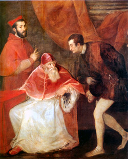 Capodimonte Museum - Pope Paul III and His Grandsons Ottavio and Cardinal Alessandro Farnese by Titian -1545-1546