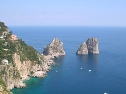 View of Capri's famous Faraglioni Rocks