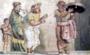 Naples - Musée Archéologique: mosaïque avec les musiciens de rue, chef-d’œuvre provenant de la Maison du Faune à Pompéi