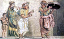 Naples - Archaeological Museum: mosaic with the Street Musicians, masterpiece coming from the House of the Faun in Pompeii