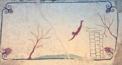 Particolare della Tomba del tuffatore al museo di Paestum