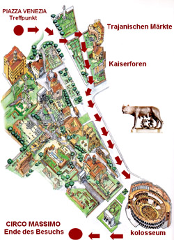 Ausflug durch die Kaiserforen, die Trajanischen Maerkte und das Kolosseum - Karte mit der Strecke der Tour