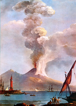Ausflug nach Vesuv - Der Austritt der Asche und der Lapilli während des Ausbruches 1872, in einer Guoache, die Camillo de Vito zugeschrieben wird